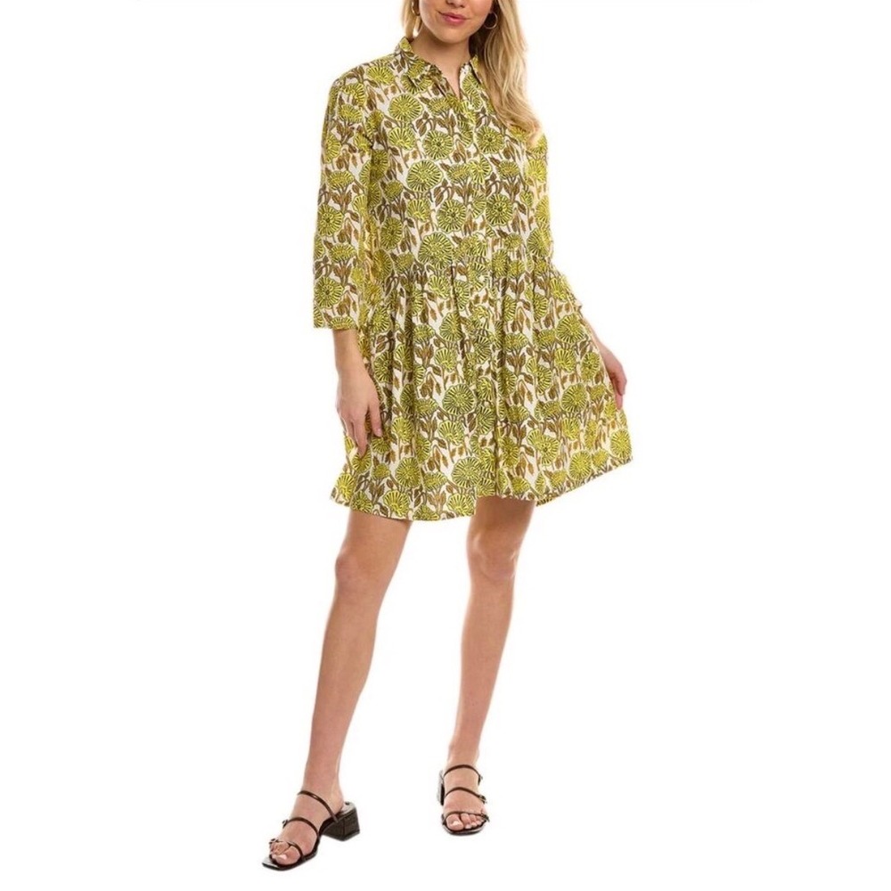 NWT Ro's Garden Deauville Mini Shirt Dress Yellow Tamara Floral Size XS